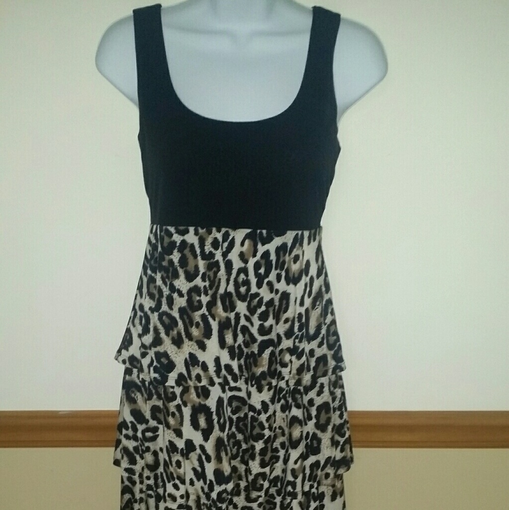 Leopard and black flirty sleeveless dress